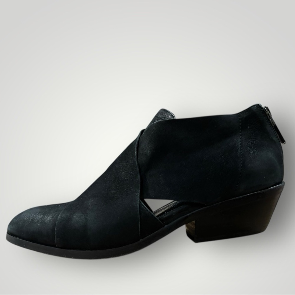 Eileen Fisher Perry Black Cutouts Block Heel Ankle Booties Boots Size 9 - Picture 2 of 9